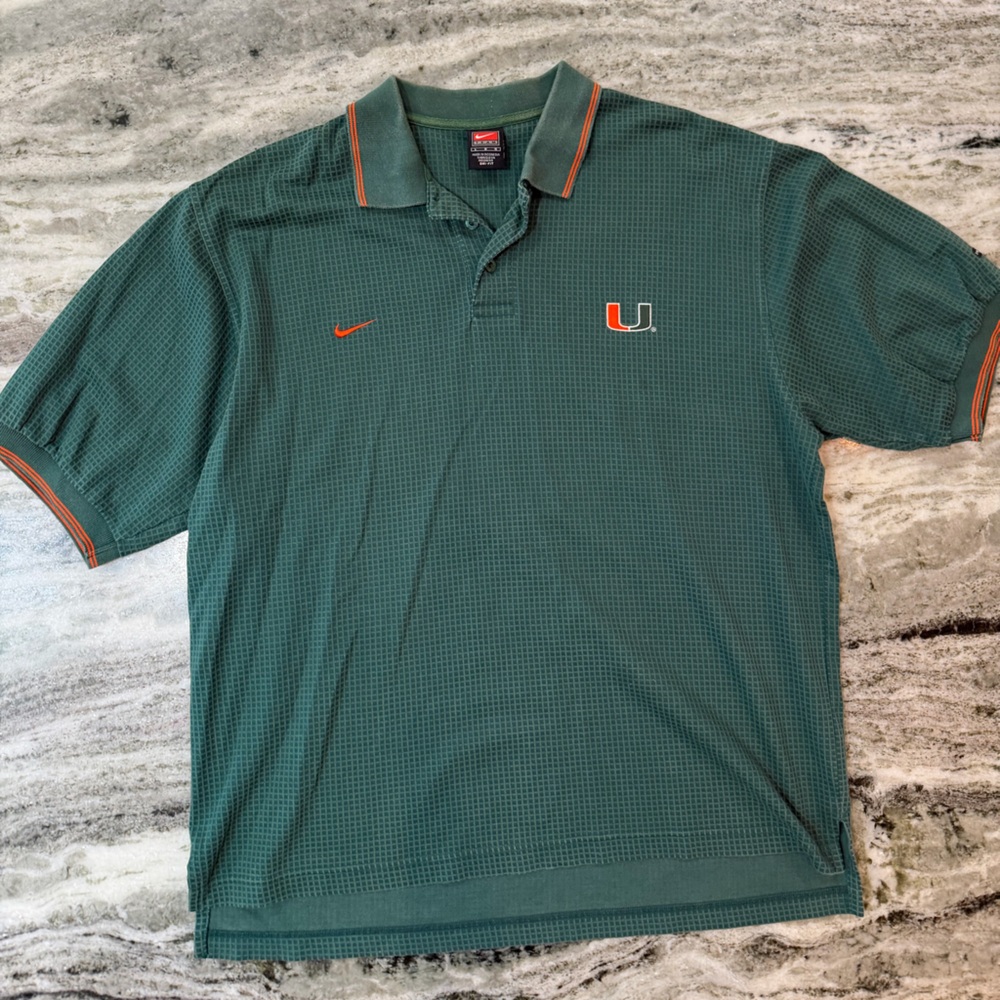 Vintage Nike Miami Hurricanes Polo Shirt in Green with Orange Details